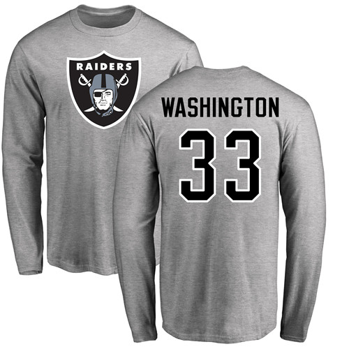 Men Oakland Raiders Ash DeAndre Washington Name and Number Logo NFL Football #33 Long Sleeve Jersey